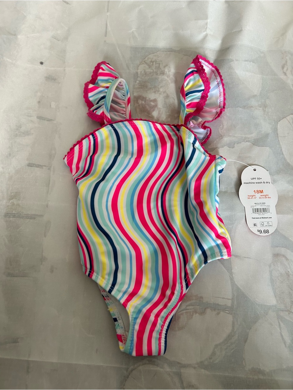 wonder nation Rainbow Stripe One-Piece Swimsuit with Pink Ruffle Straps